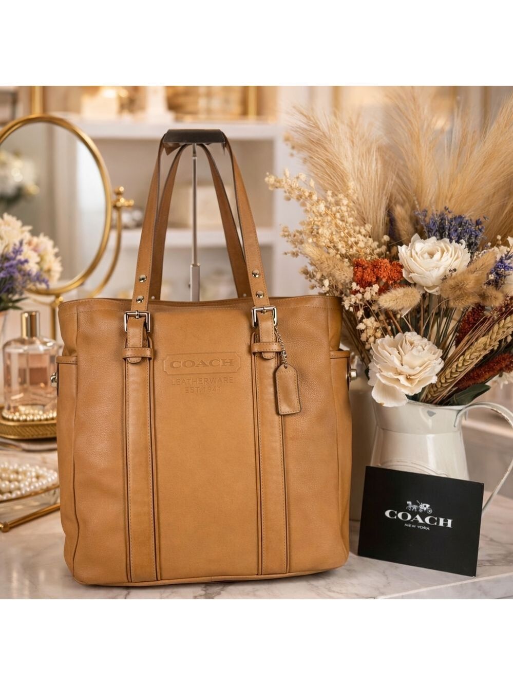 Coach 8E92 Y2K Tan Camel Leather‎ Tote Shoulder Bag